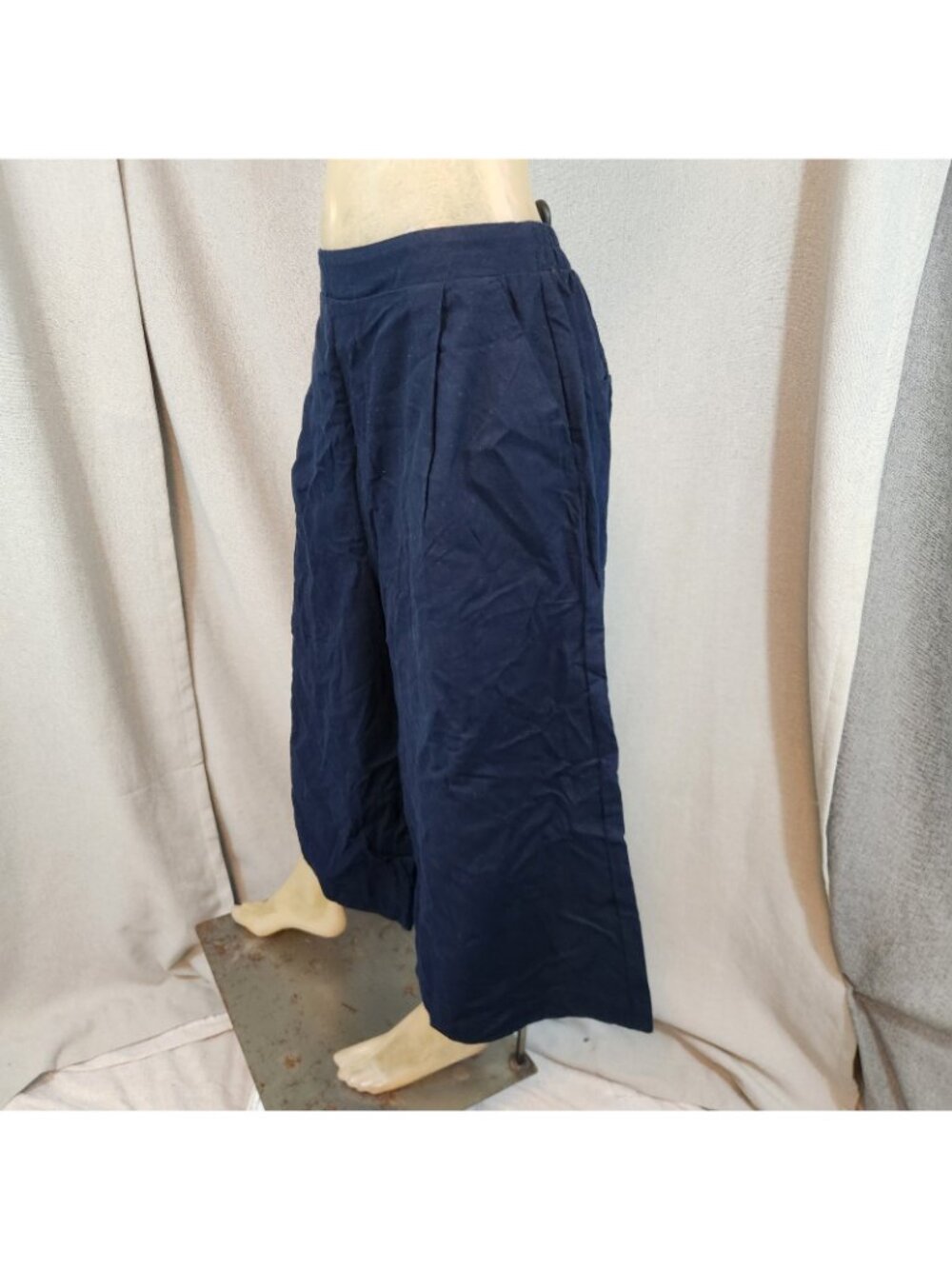 Old Navy Blue Peated Palazzo Pants Dress Slacks LARGE 33 Wx18I NEW Elastic Waist - Picture 6 of 7